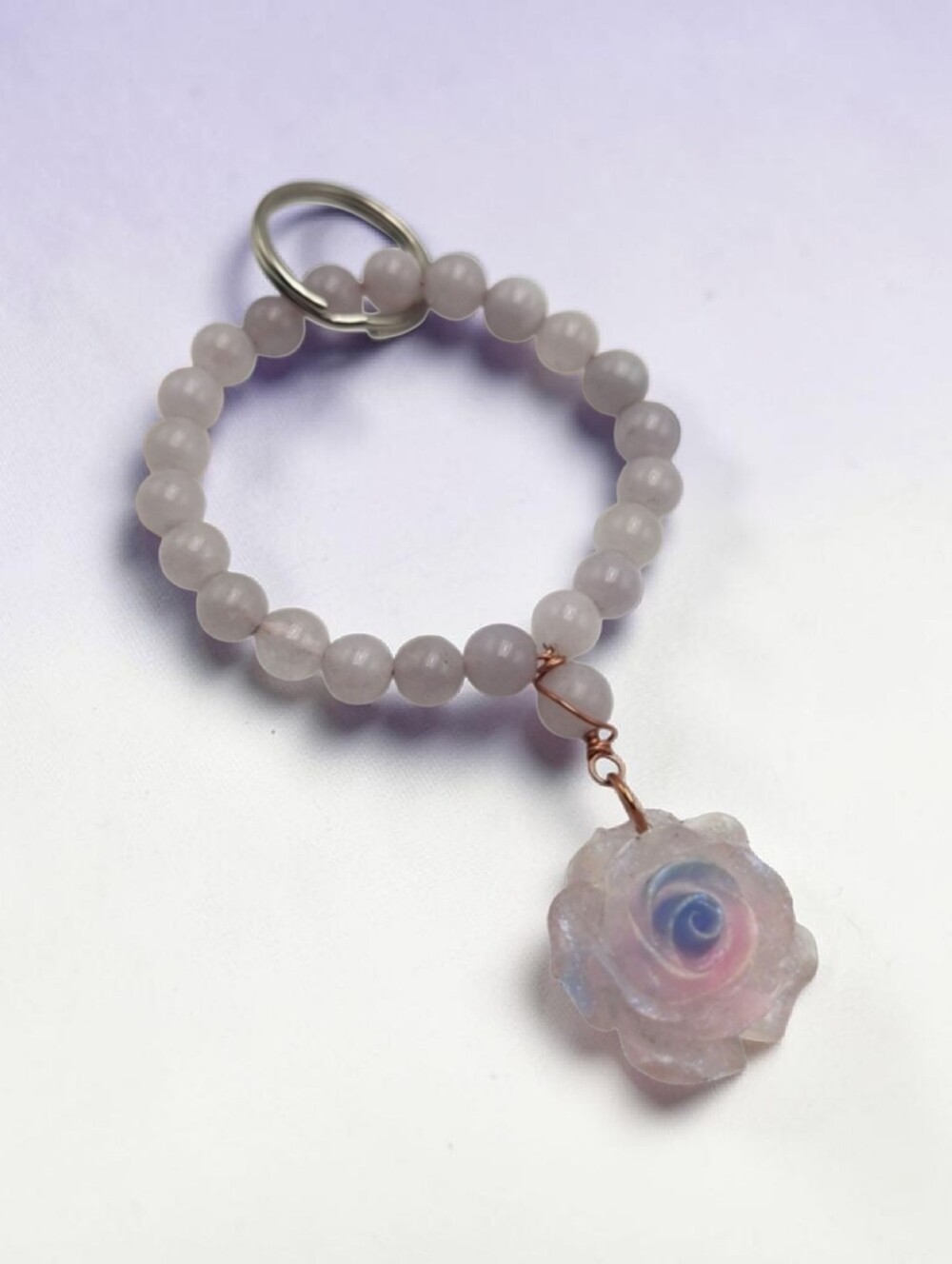 Handmade Beaded Keychain Rose Charm Pink Blue Hues Floral Bag Charm Gift